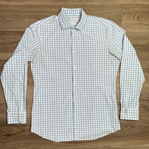 Mizzen Main Shirt Mens Large Trim Fit White Light Blue Grid Leeward Dress Button